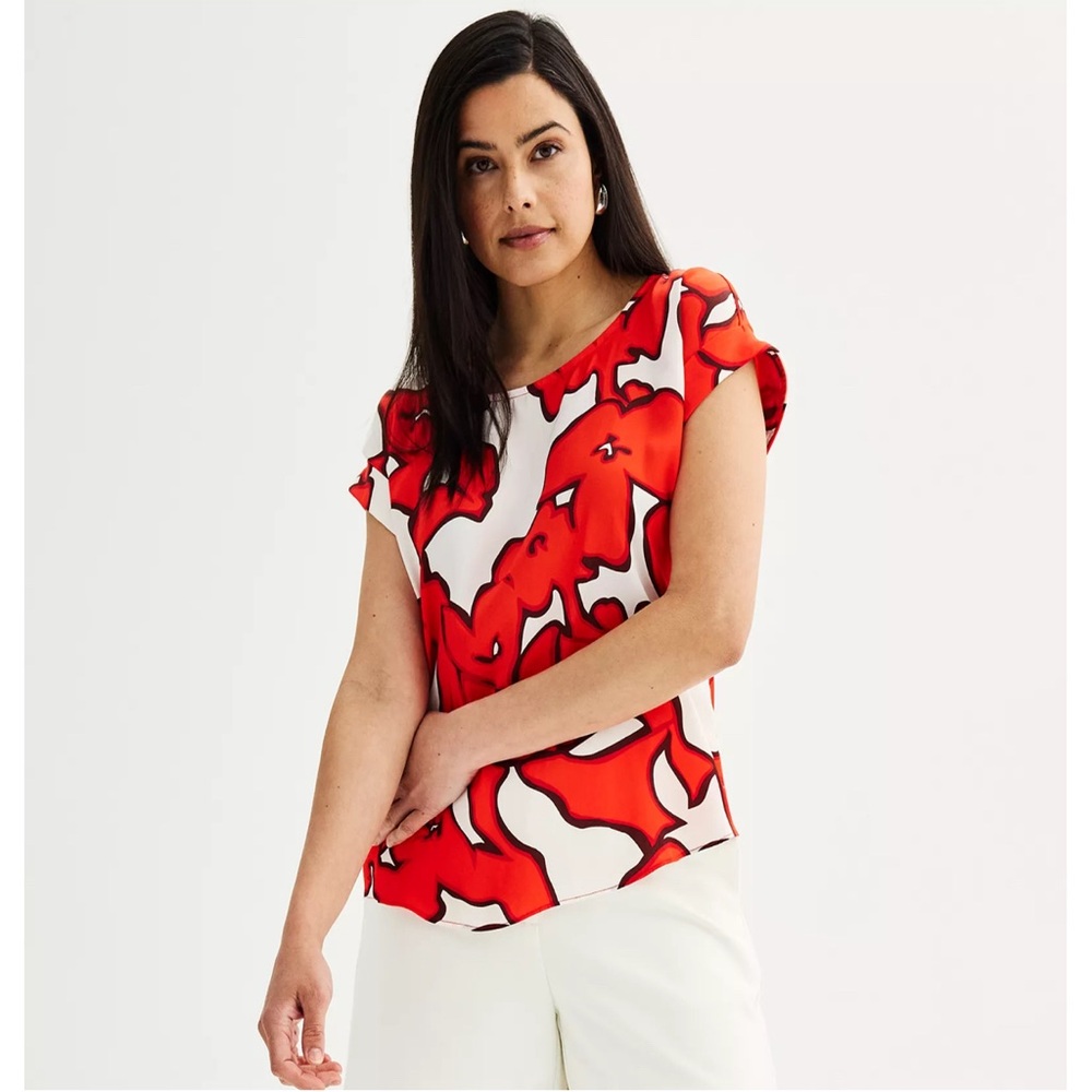 Nine West ❤️😍🌹Red and White Abstract Print Women's Top